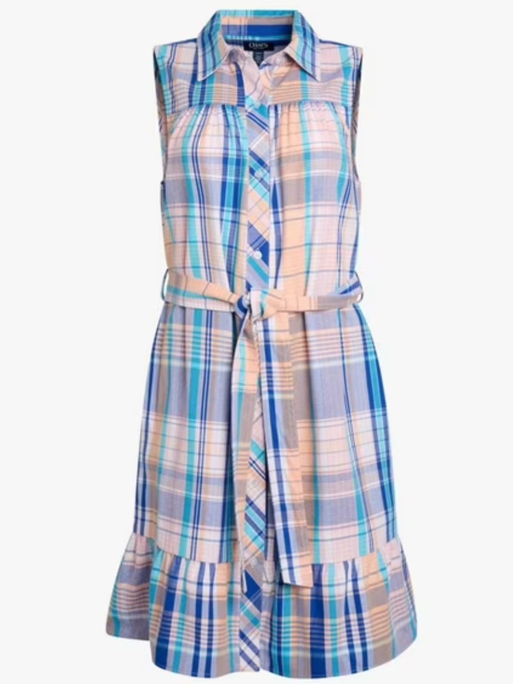CHAPS Blue & Pink Plaid Shirtdress with Belt